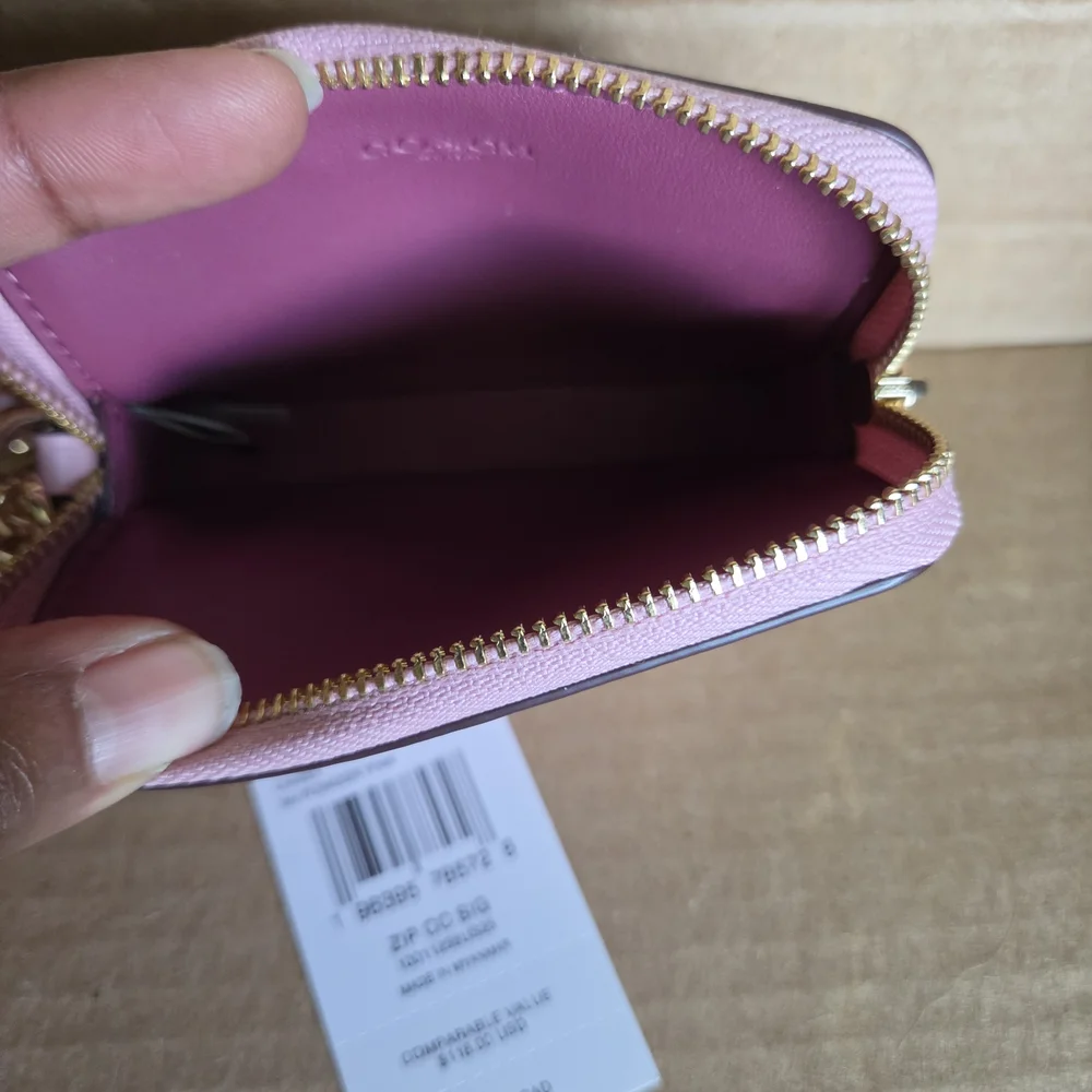 Coach Powder Pink Zip Card Case with Chain Wallet - Picture 7 of 8